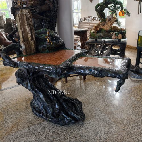 Artystyczny stolik z kamiennym blatem i miejscem na bonsai dmk86